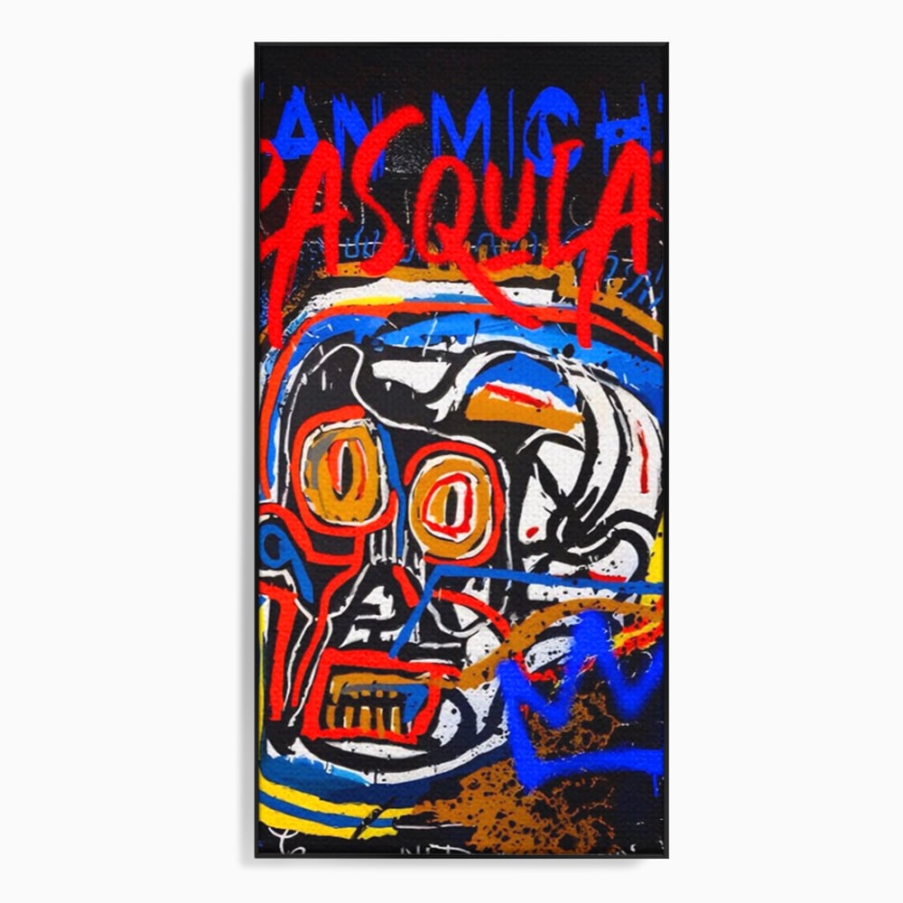 Tablou canvas cu tablou canvas cu portret stil graffiti, in rama de aluminiu negru